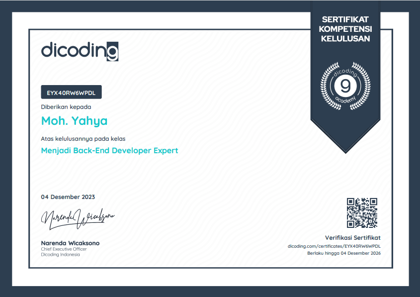 Sertifikat Menjadi Back-End Developer Expert